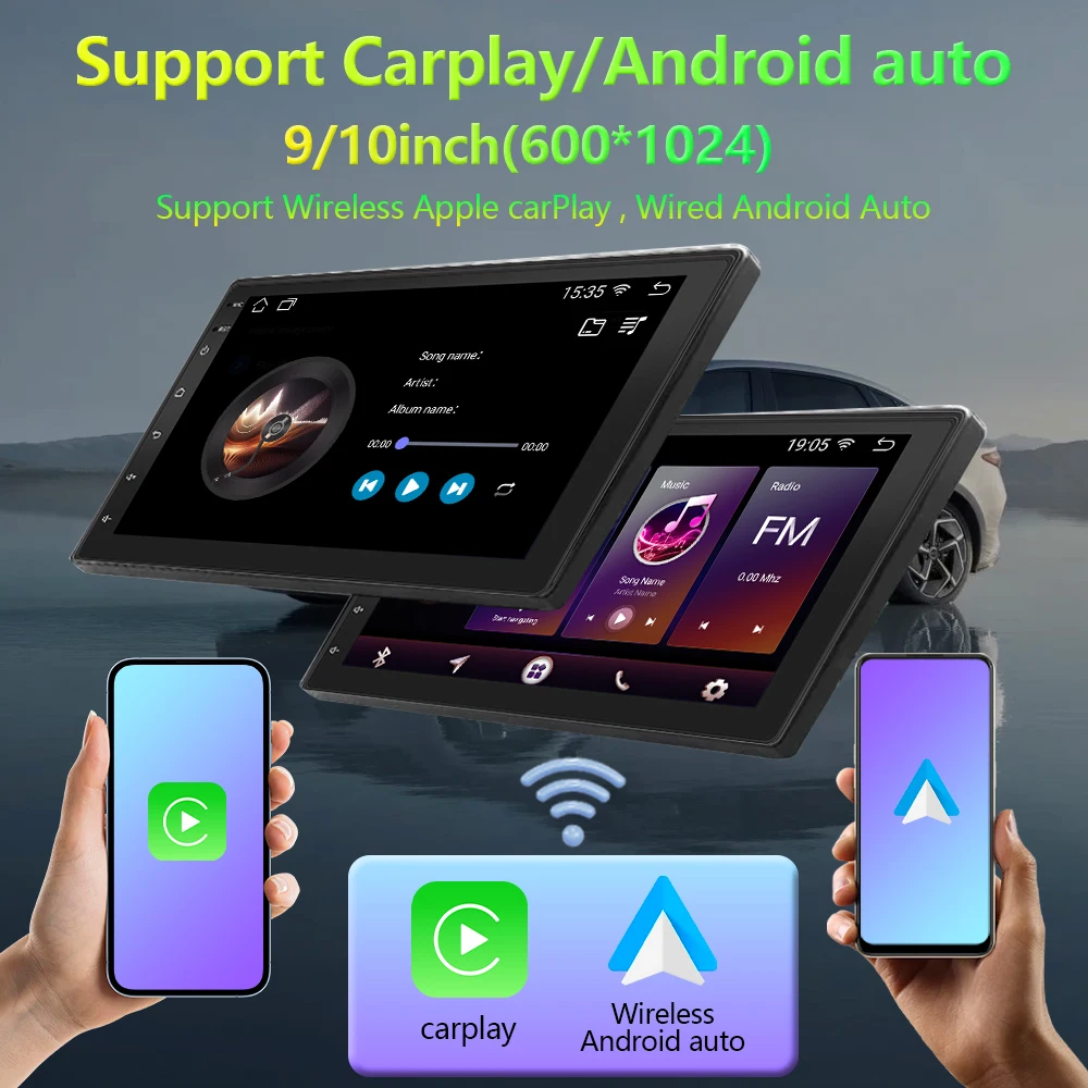 

Car Radio Universal 9/10 Inch Screen Wireless Multimedia Video Player Android 13/12 Car GPS Rearview Camera Wireless Autoradio