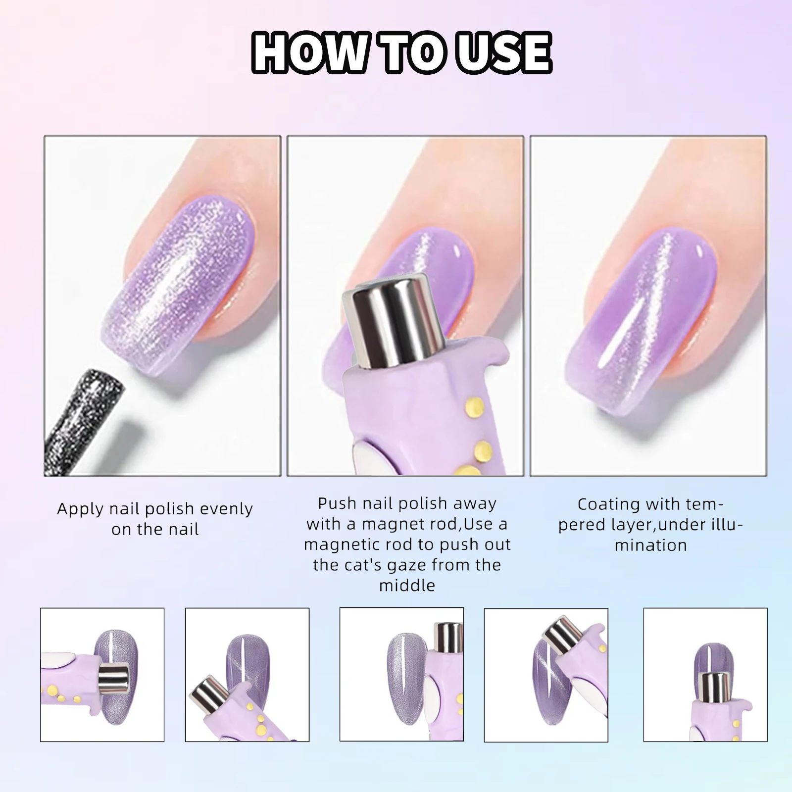 ไดโนเสาร์เล็บแม่เหล็กเครื่องมือ Double-Ended ปากกาแม่เหล็กสําหรับ 3D Cat Eye จิตรกรรมเล็บและเล็บฝรั่งเศส UV Magnetic Stick เล็บ