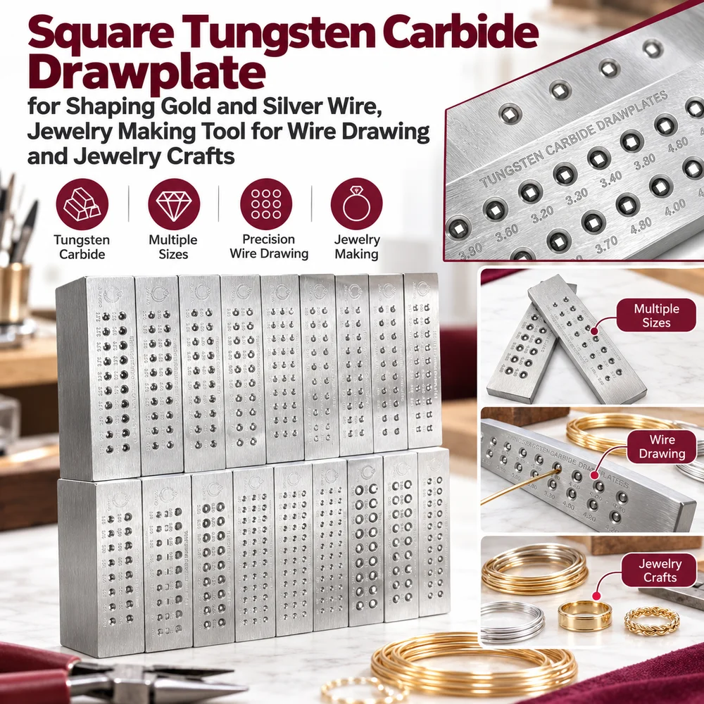 Square Tungsten Carbide Drawplate for Shaping Gold and Silver Wire, Jewelry Making Tool for Wire Drawing and Jewelry Crafts