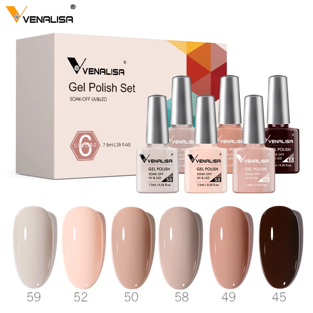 

6/12pcs/lot Venalisa Gel Nail Polish New Arrival Natural Nude Color Kit Pink Series Great Coverage Semi Permanent Pastel Varnish