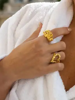 Uworld 18K鍍金PVD 316L不鏽鋼戒指,粗款戒指,婚禮宣言飾品,貝殼淡水珍珠鋯石戒指 8 最佳銷售 淡水珍珠首飾 - №6