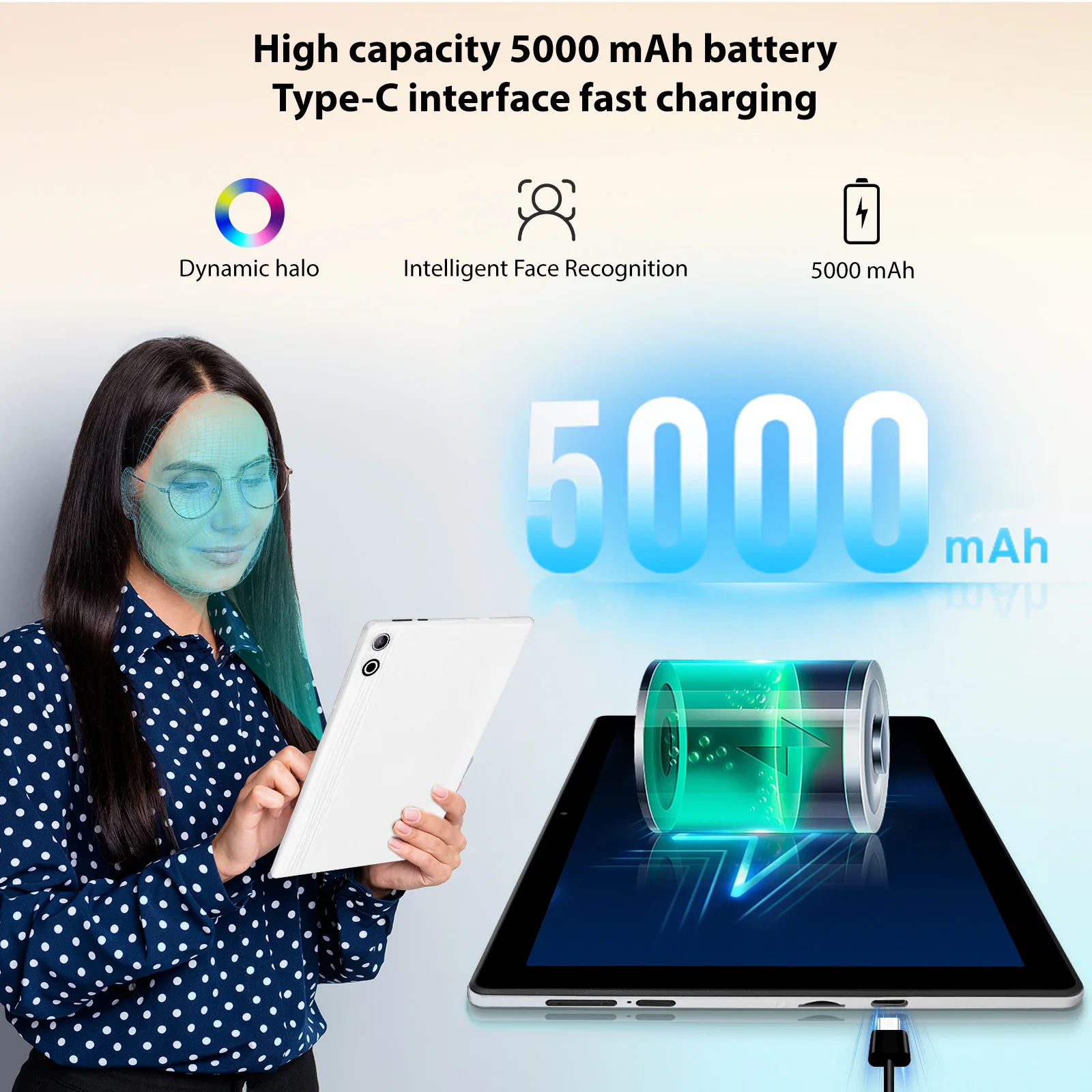 A10 Android 14 Tablet 10 Inch 10 GB RAM 64 GB ROM 1 TB Expandable Widevine L1 5000mAh Battery Dual Camera WiFi 6 Face Unlock Tab