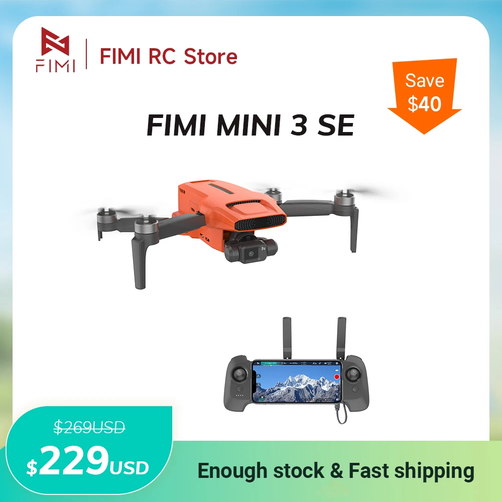 

FIMI Mini 3 SE Ultralight 249g Foldable Drone, 4K/30fps Camera with 3-Axis Gimbal, 9km Transmission, 12MP Smart Tracking, GPS