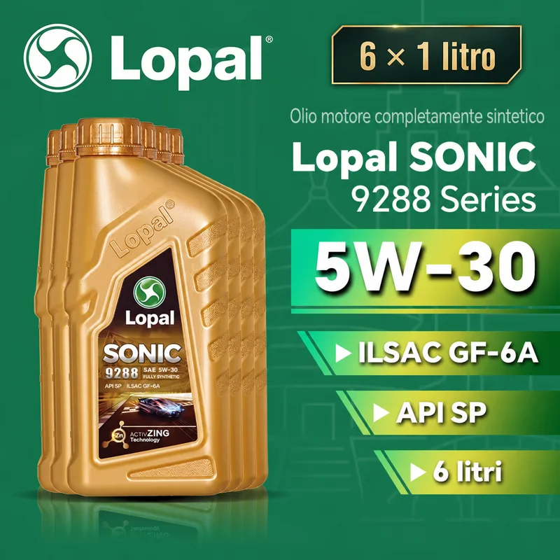 Olio motore Lopal SONIC 9288 5W-30, API SP, ILSAC GF-6A, 6 flaconi da 1 litro.