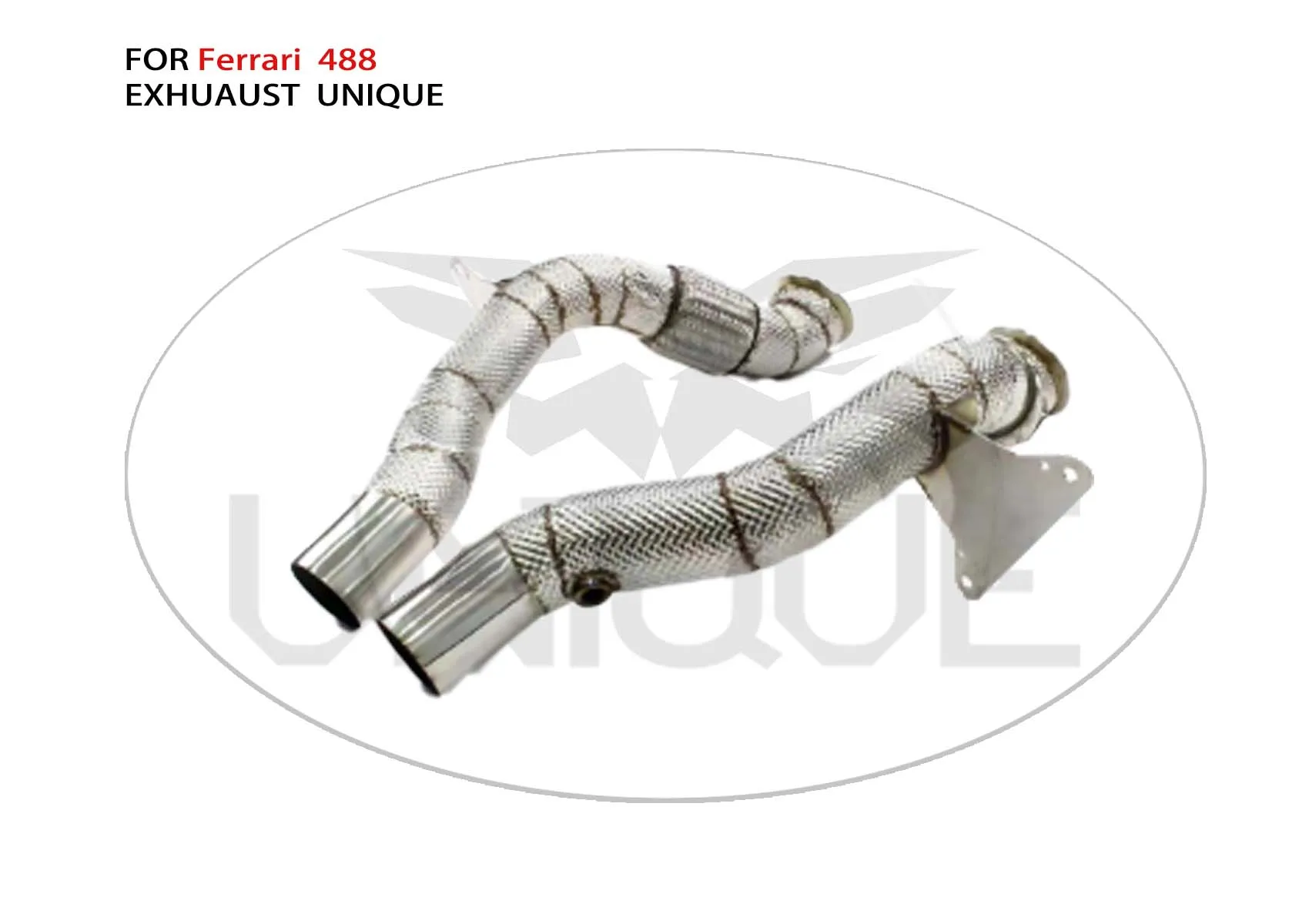 UNIQUE Exhaust System High Flow Performance Downpipe for Ferrari 488 Pista Spider GTB V8 3.9T With Heat Shield