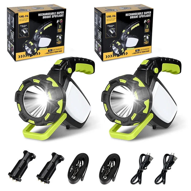 1/2 Pack Super Bright LED Spotlight Portable Rechargeable Searchlight Flashlight Emergency Lamp Work Light No Batteries