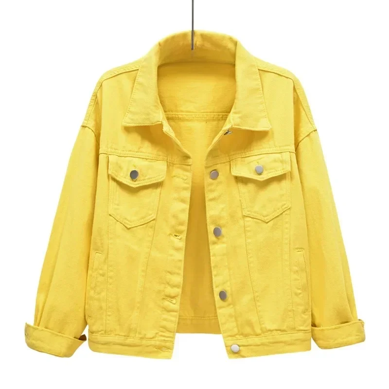 Manteau jaune à manches longues pour femmes, veste en denim à simple boutonnage et à revers, pardessus bleu en Y pour femmes