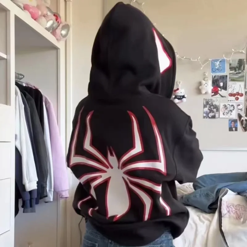 Spider Print Hooded Hoodies Women Men Zip Up Oversized Sweatshirt Graphic Harajuku Streetwear Oversized Hip Hop Jacket Y2K Tops