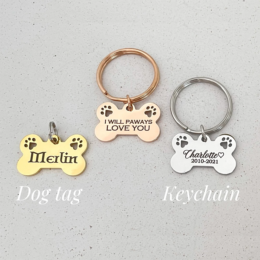 Personalized Bone Keychain Picture Text Customized Pet Charm Name Souvenirs Mourning Gift Stainless Steel Dog Tag Keychain