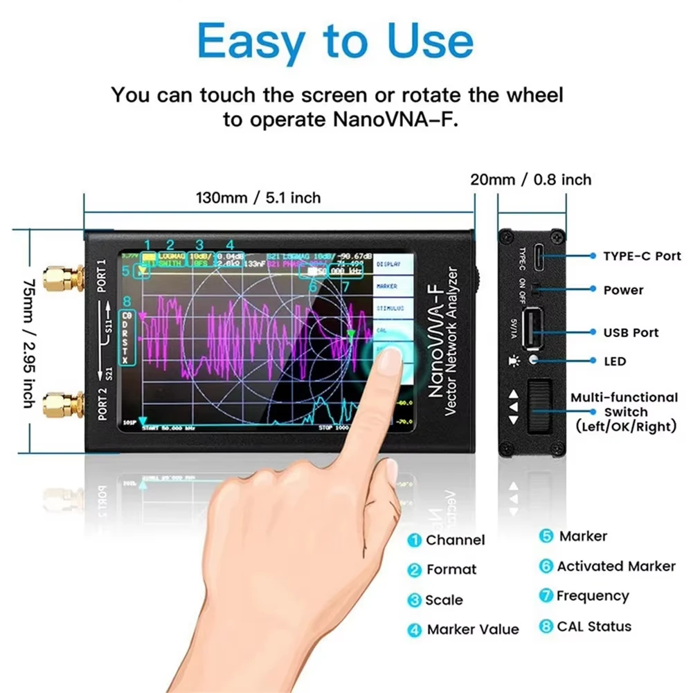 New 2.8 Inch NanoVNA-H Vector Network Antenna Analyzer 50KHz-1.5GHz MF HF VHF UHF Digital Antenna Tester Support 32GB