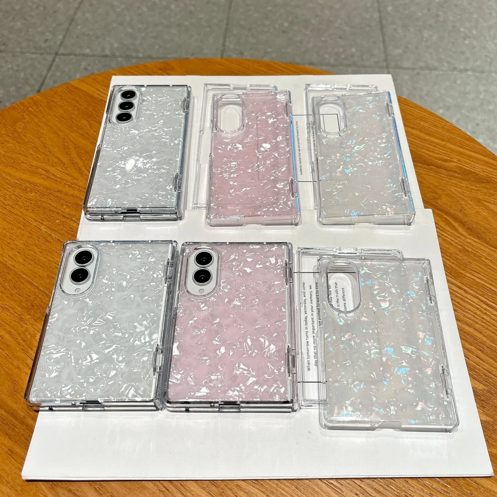 Korean Ins Simple Glitter Shell Texture Phone Case For Samsung Galaxy Z Fold 8 Z Fold 8 Ultra Z Fold 7, 6 Luxury Anti‑Fall Cover