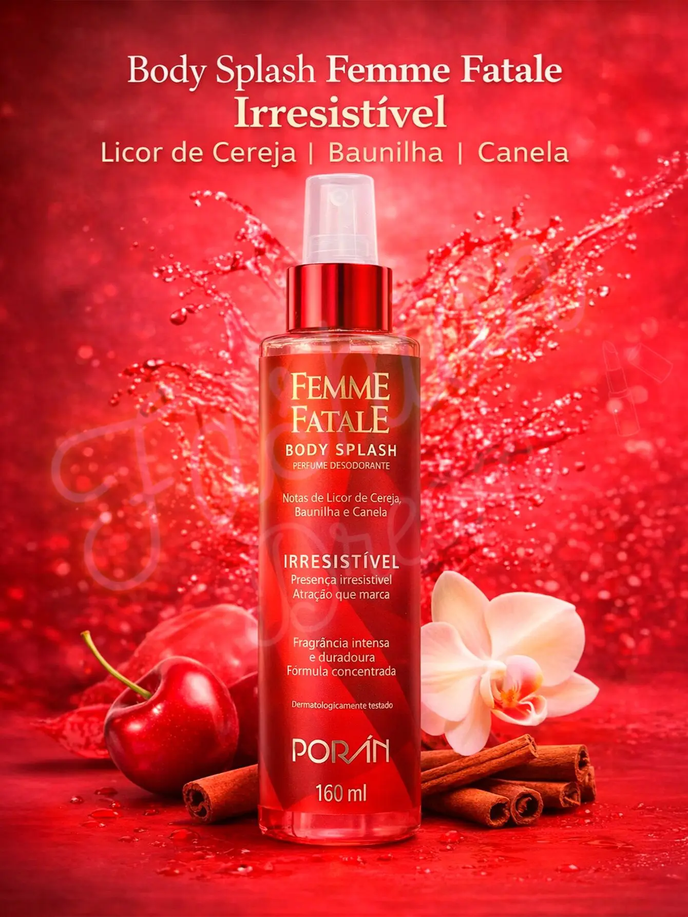 body-splash-femme-fatale-irresistivel-160ml-poran-fragrancia-licor-cereja-baunilha-canela