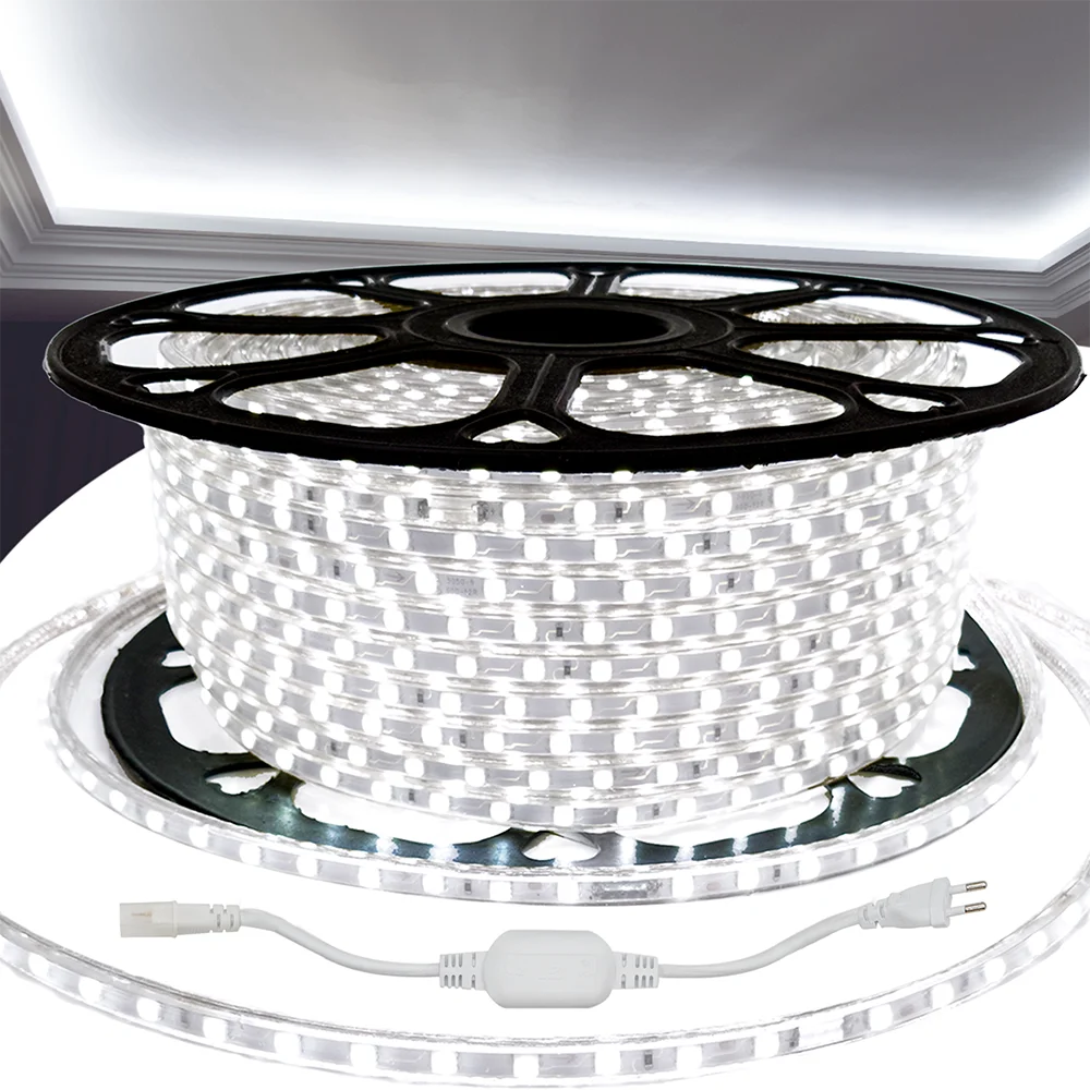 5050 Led Tape With Source 110V-220V 10 Meters Waterproof Light Color Cold White 6000K