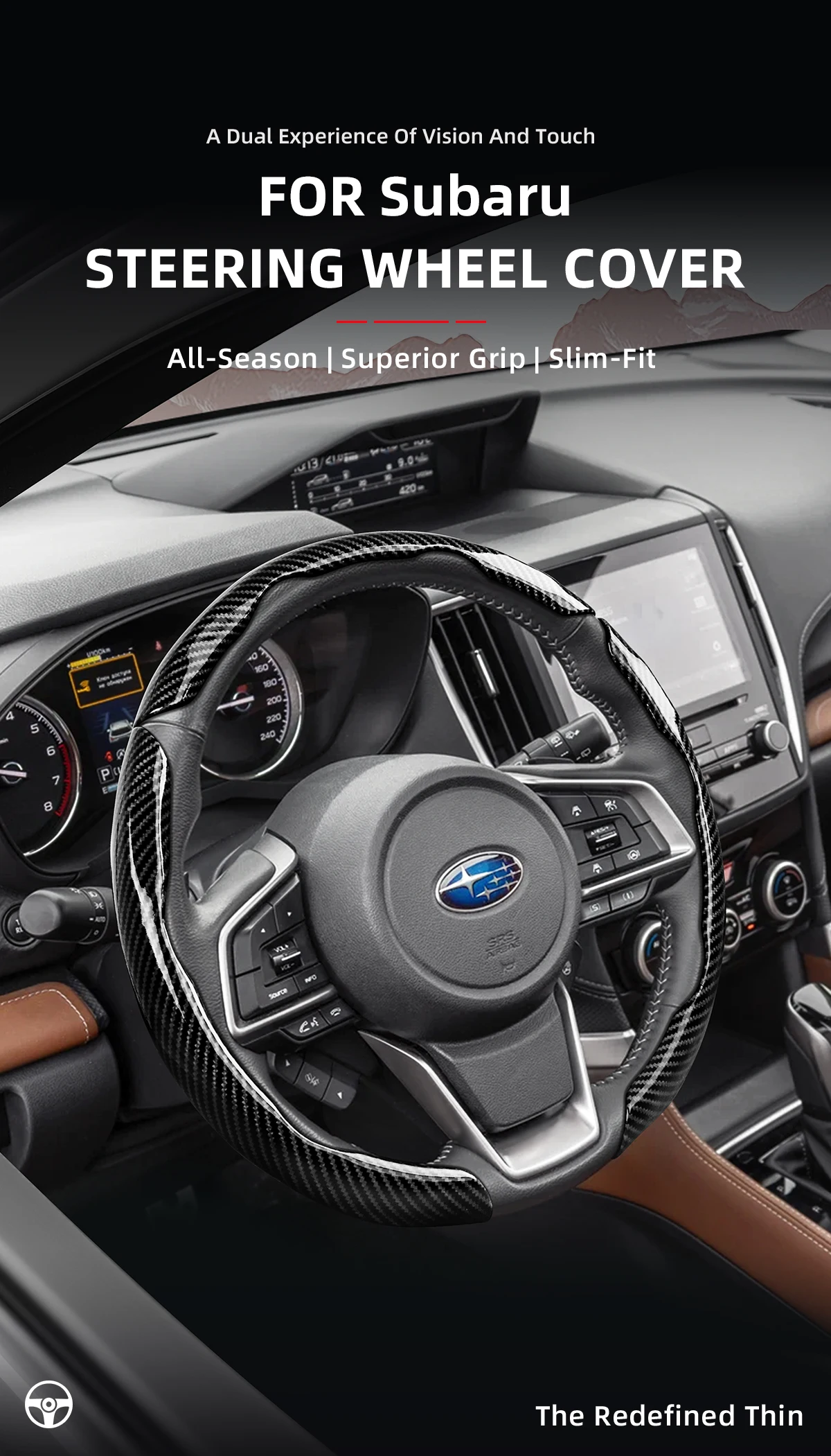 Passend für Subaru Sportliche Glänzende Carbonfaser-Textur Lenkradabdeckung zum Aufstecken Crosstrek Xv Forester Outback Ascent Evoltis Impreza Wrx Legacy Levorg Brz Solterra Schutzschale Schwarz Auto-Innenausstattung – Detail 1