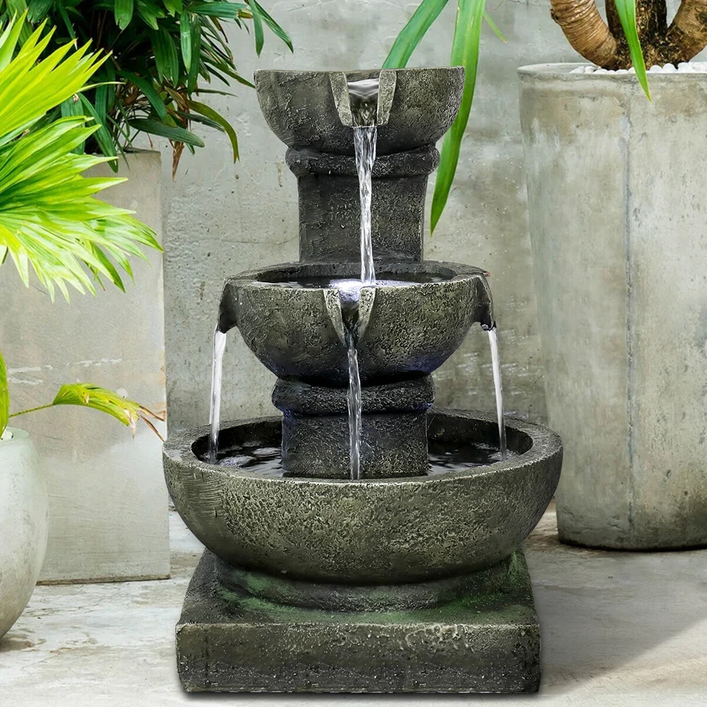 

Outdoor Waterfall Fountain -16.4 ''H Outdoor Garden Fountain, Outdoor Fountain Patio for Garden and Patio with LED Lights, Brown