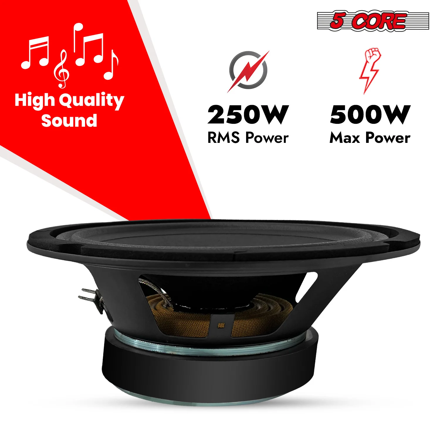 5Core 8 Inch Midrange Door Speaker 500W Subwoofer w Aluminum Bullet 4Ω Sub Woofer MR 8 BLT R 4oHM view 2