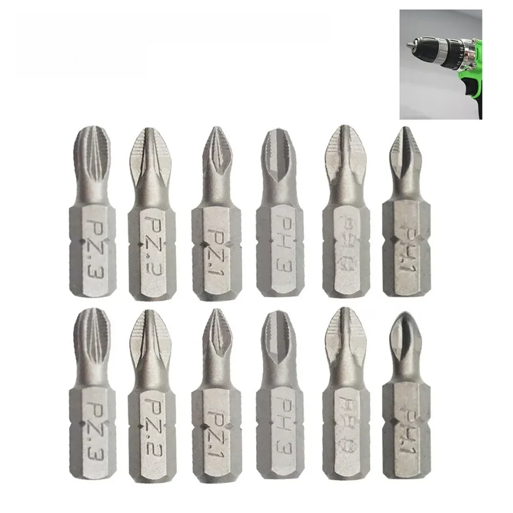 Jeu d'embouts croisés de 25mm, 12 pièces/lot, embouts de tournevis antidérapants à tige hexagonale, tête de forage magnétique antidérapante PH1/PH2/PH3/PZ1/PZ2/PZ3