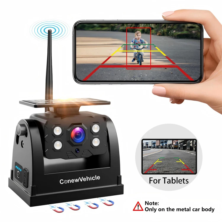 One-minute installation solar-powered wireless WiFi magnetic backup camera, suitable for trailers, trucks, pickups, and RVs