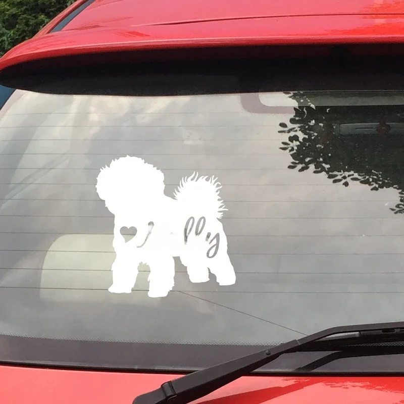Niestandardowa naklejka winylowa dla psa Urocze naklejki z sylwetką Bichon Frise Art Decor, spersonalizowane naklejki z imieniem psa do dekoracji laptopa — zdjęcie 2