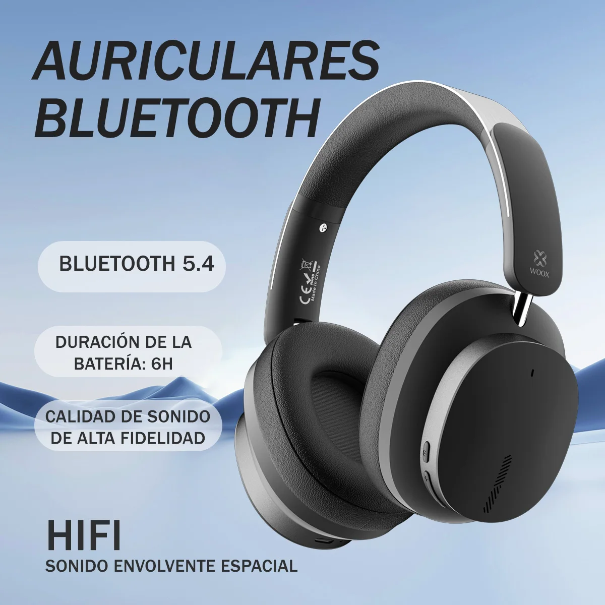 Auriculares Inalámbricos de Diadema, Auriculares Bluetooth de Diadema con Alta Fidelidad Estéreo, Micrófono, Volumen Ajustable, Manos Libres