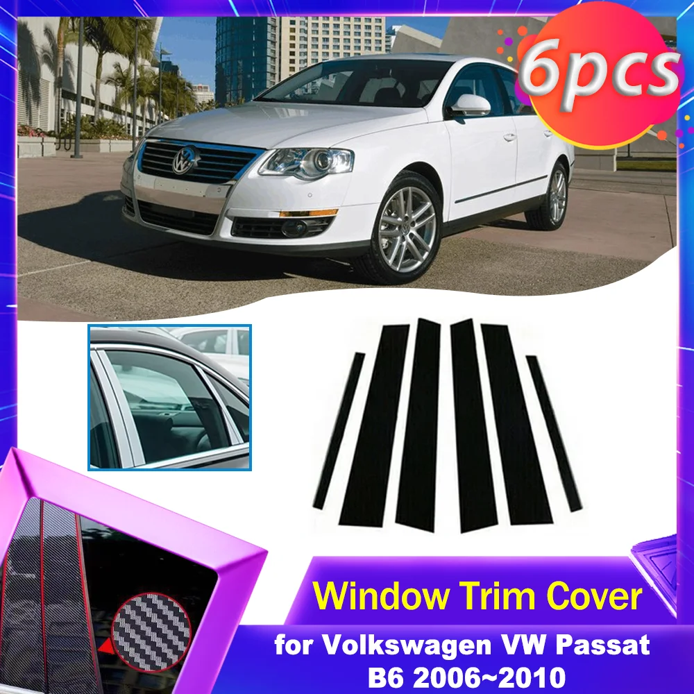 

Накладка на окно двери автомобиля для Volkswagen VW Passat B6 2006 ~ 2010, черная серебряная наклейка из углеродного волокна, наклейка на стойки, аксессуары