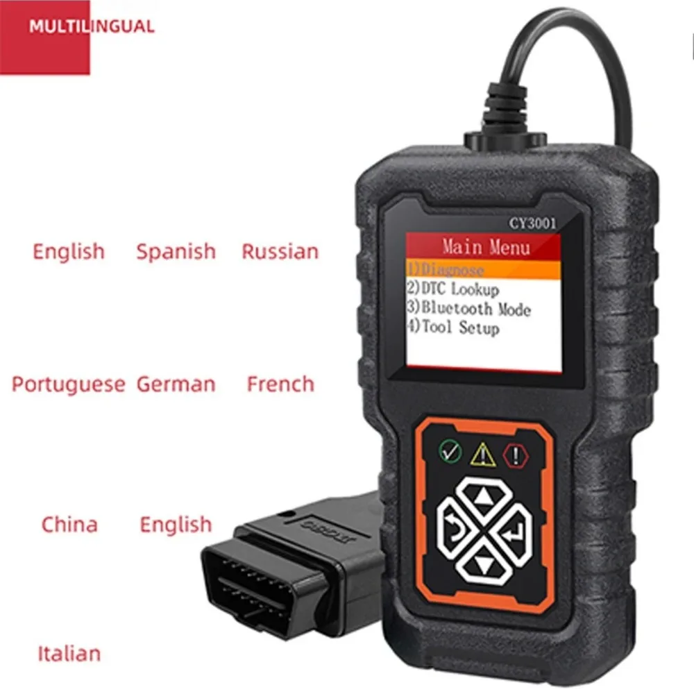 سيارة obd2 الماسح الضوئي أداة تشخيصية رمز القارئ جهاز قياس الجهد الكهربائي محرك خطأ رمز الماسح الضوئي السيارات كشف الأخطاء تستر CY3001