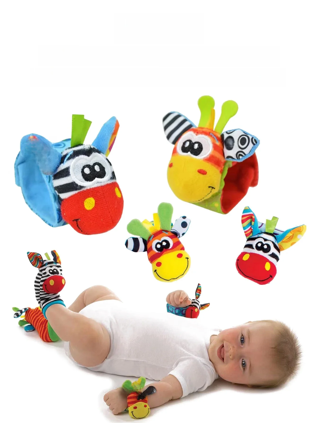 Hochet de poignet pour bébé de 0 à 12 mois, chaussettes, jouets pour fille et garçon, développement éducatif précoce, cadeaux sensoriels mignons pour tout-petits, 4 pièces/ensemble