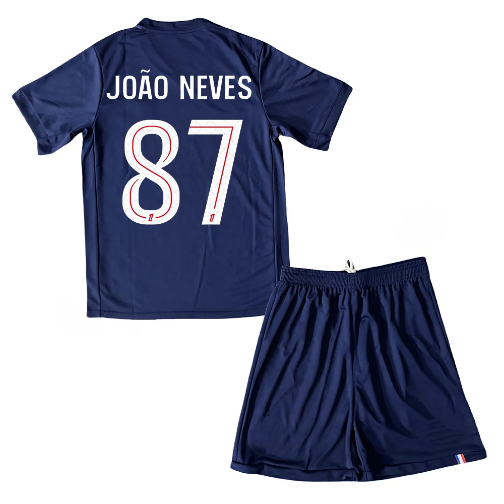 25-26 ملابس رياضية جديدة للرجال/الأطفال لكرة القدم PSG # 87 جواو نيفز جيرسي أزياء رياضية تي شيرت أزرق #1