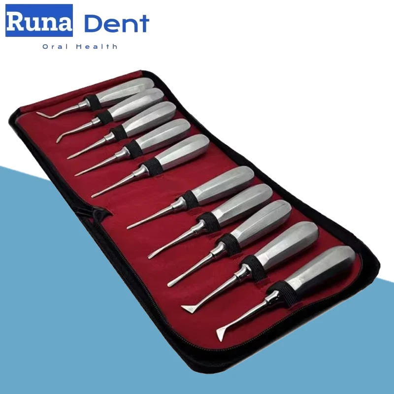 

Набор стоматологических хирургических инструментов из 10 предметов: элеваторы для удаления зубов, элеваторы для поднятия корней и щипцы для экстракции из нержавеющей стали для стоматологов