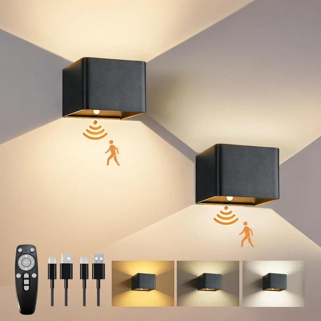Draadloze oplaadbare wandlamp op batterijen met bewegingssensor en afstandsbediening, 3-kleuren draadloze wandlamp, led-wandlamp voor binnen, 4000 mAh, instelbare helderheid, magnetische wandlamp, - afbeelding 2