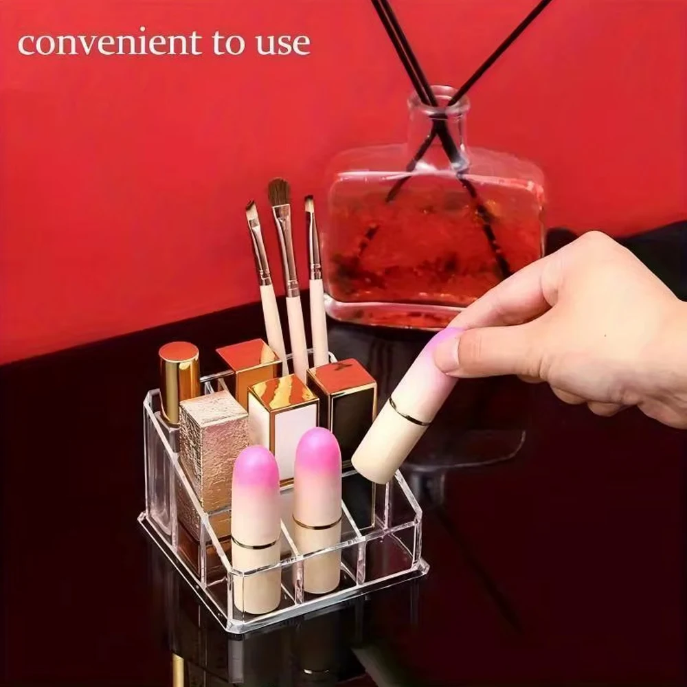 Transparent Nine-Compartment Lipstick and Lip Gloss Organizer Desktop Shelf Ins-Style Girly Storage Box with Multiple Compartments
