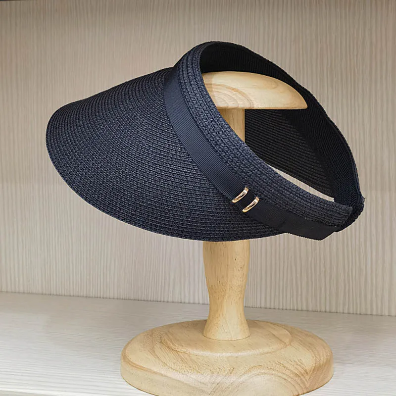 Wide Brim Summer Cap Sun Visor Cap with Elastic Head Straw Cap Sun Visor Hat for women Beach Cap Baggy Sun CaAdjustable Packable