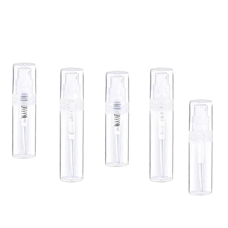 Flacon pulvérisateur en plastique transparent, atomiseur de parfum Portable, Mini Tube à essai d'échantillon, flacons fins en PET, 2ML, 3ML, 5ML, 8ML, 10ML