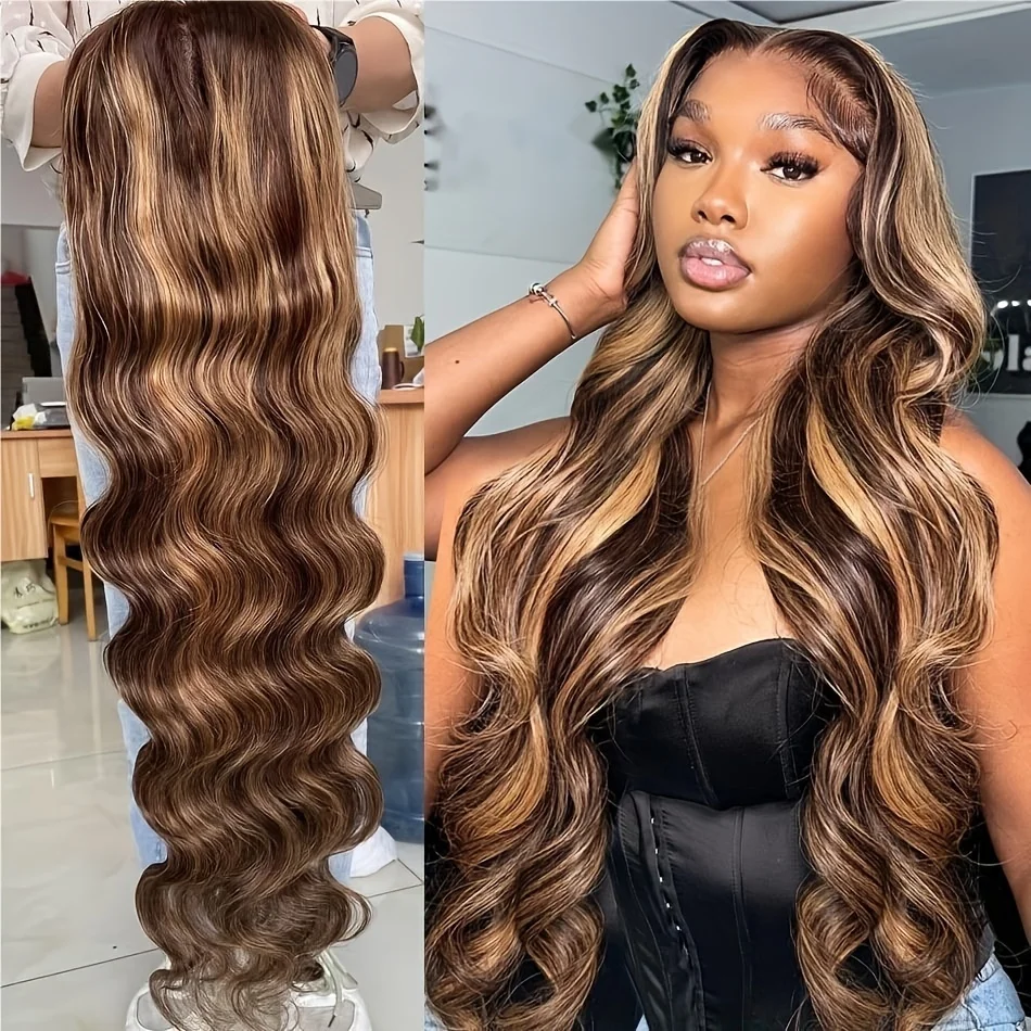 

13x6 HD lace frontal wig 30 40 Inch body wave 4/27 Highlight Ombre Colored wigs 13x4 For Women choice Wavy Cheap Wig