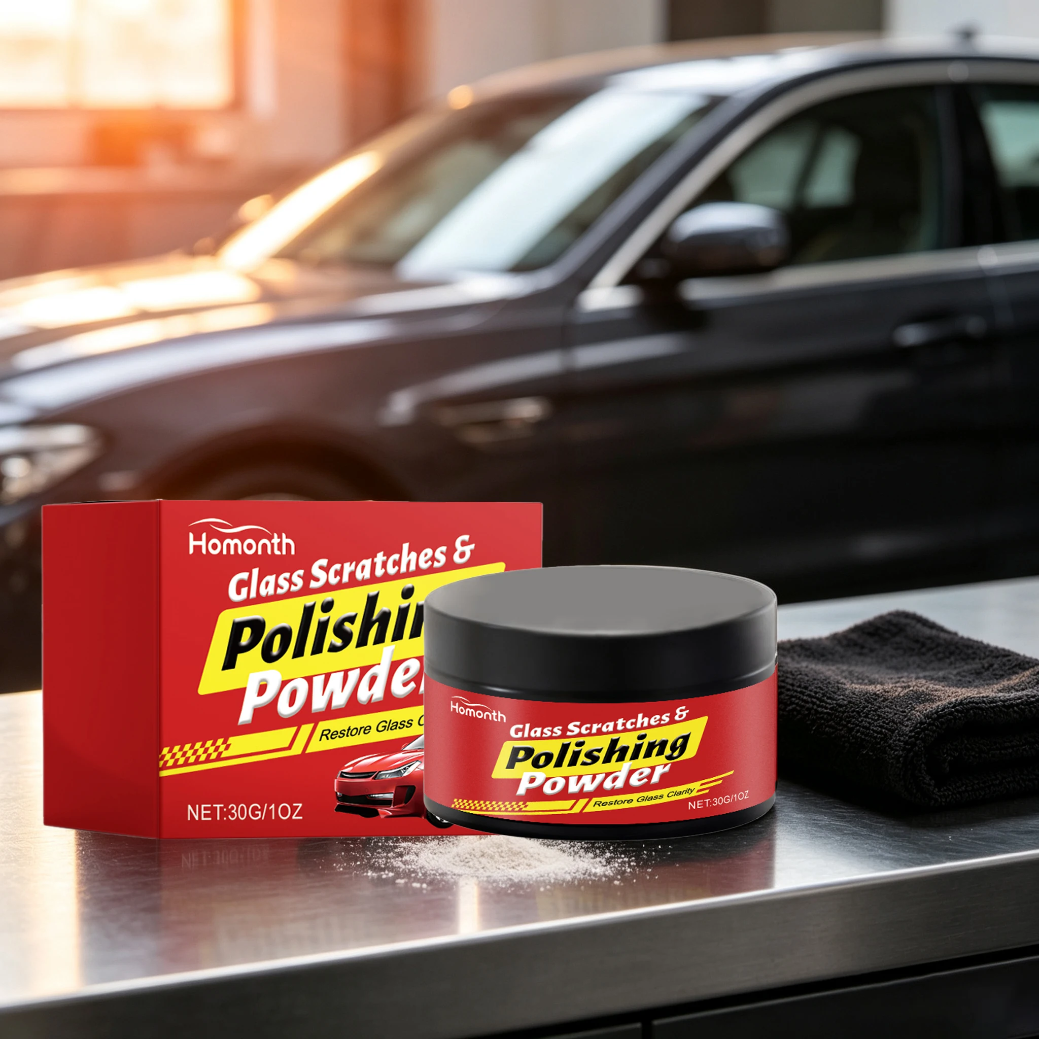 30G Car Glass Scratch Remover Powder Long Lasting Effect Repairing Scratches Polishing Restoring Gloss Maintain Vehicle Windshield Scratch Remover