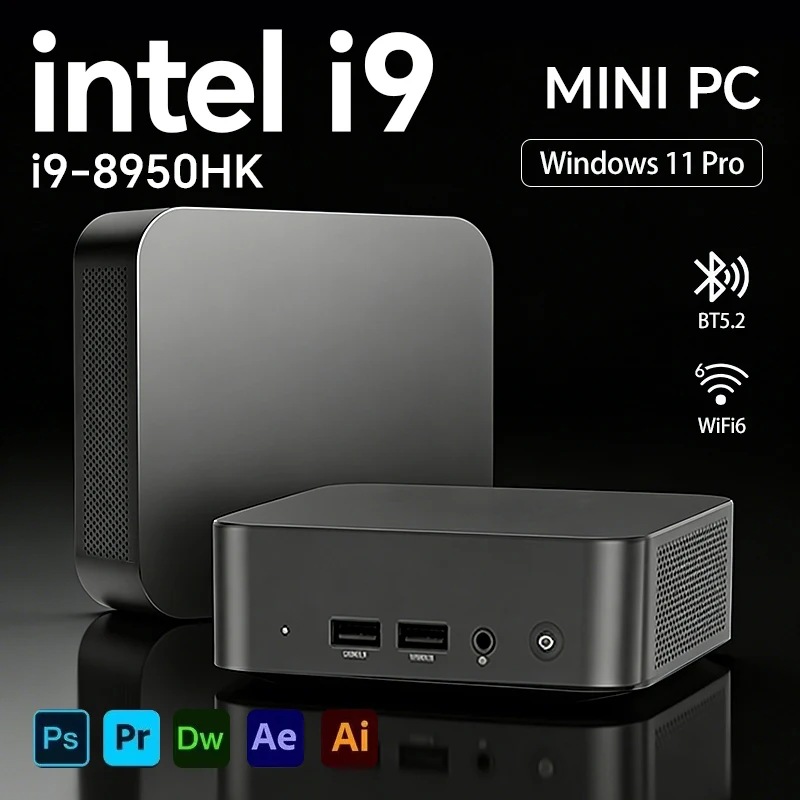 Mini PC Intel Core i9-8950HK con 16GB de RAM, 1TB SSD, Windows 11 Pro, WiFi 6 Dual, BT5.2, 4K HD Gaming Desktop