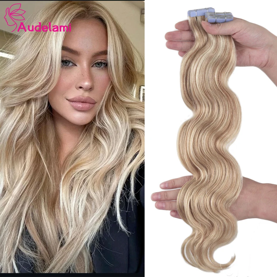 Audelami Tape In Hair Extension Rich Choices Body Wave 100%Real  Human Hair Extensions 2.0g/pcs 40g/set 12-26inches For Women