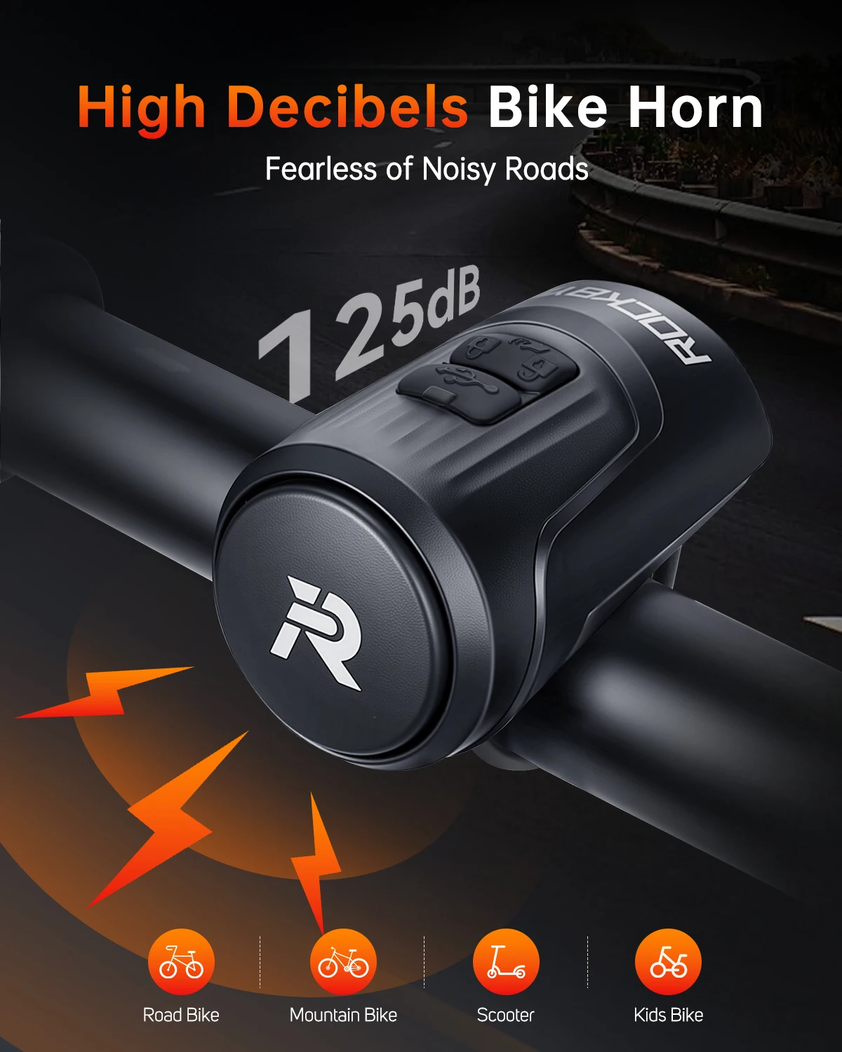 Rockbye 125dB Laute Elektrische Fahrradklingel Wasserdichter Diebstahlalarm Elektrische Fahrradglocke für Erwachsene/Kinder-Fahrräder, Roller, E-Bikes