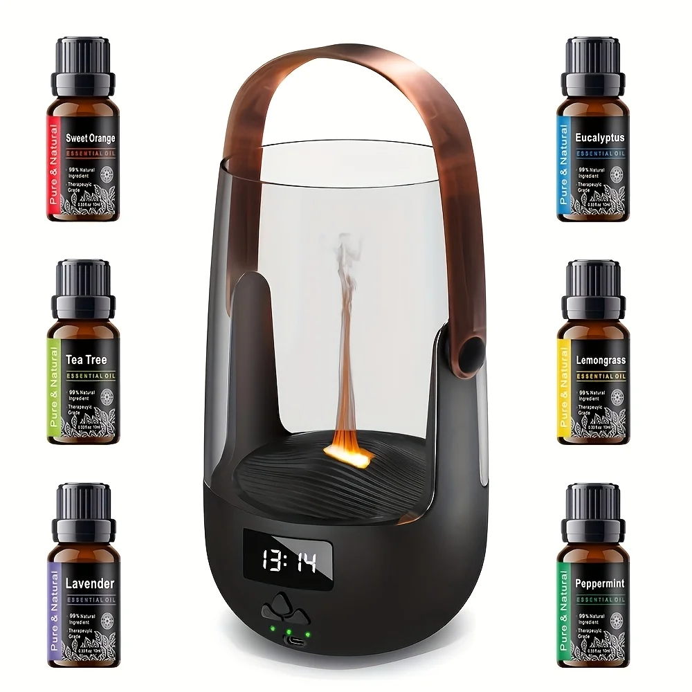 

USB-Powered Aroma Humidifier 6.76oz Fireplace Design With Colorful Flame, Night Light, Timer, And Auto Shut-Off With 6 Oils