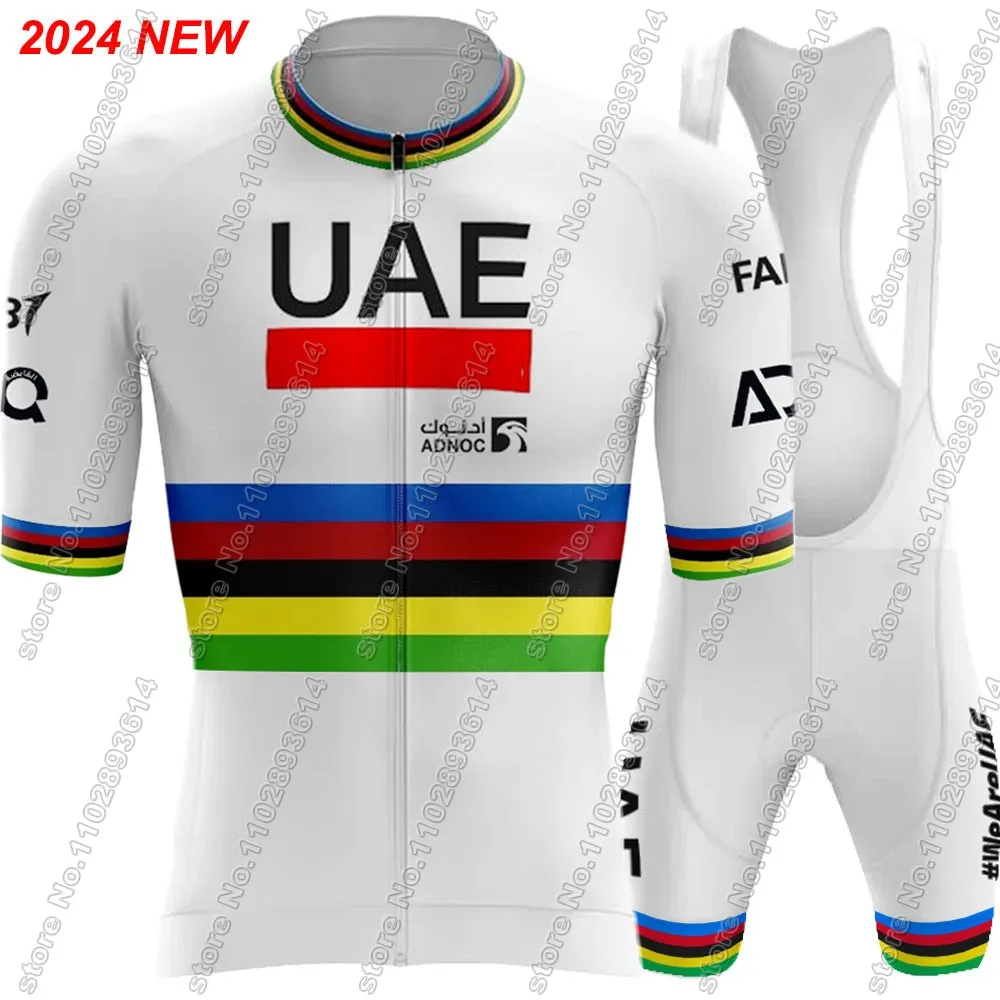 Pink UAE 2024 Cycling Jersey Set Mens Pogacar Clothing Road Bike Yellow Suit Mountain Bicycle Shirt Bib Shorts MTB Maillot