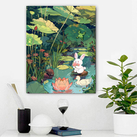 YIJIE Press by Number Cartoon Style Cute Rabbit Under Lotus Leaf DIY Hand Painted Painting Canvas Coloring Unique Surprise Gift