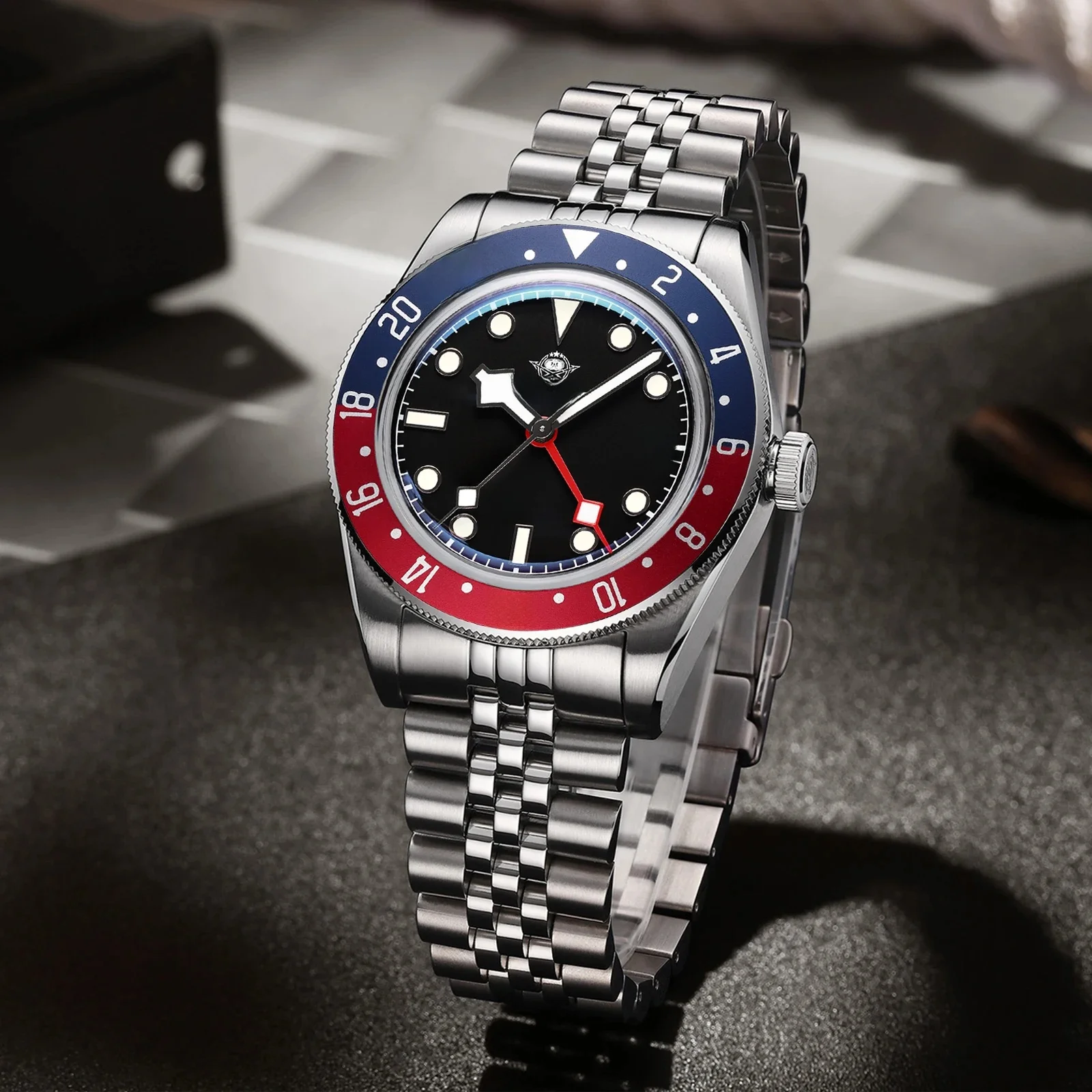 Addiesdive Luxe GMT515-24H Herenhorloge Diver 200M Bubble Spiegelglas BGW9 Super Lichtgevend Roestvrij Staal Heren Analoge Horloges - afbeelding 2