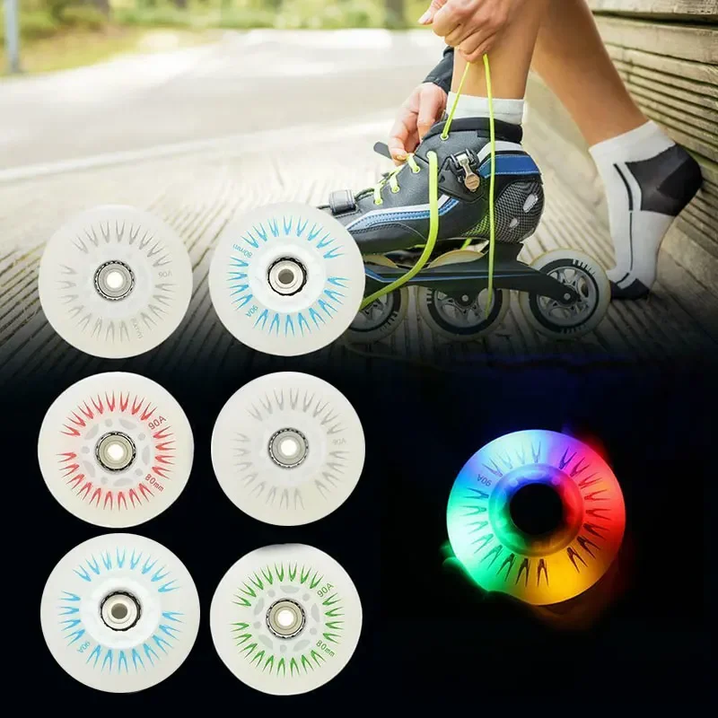 4 pièces roues de patin à roues alignées Flash 90a roues de patinage d'éclairage LED 68/72/76//80mm patins de vitesse patins à roulettes fantaisie roche pneus en polyuréthane