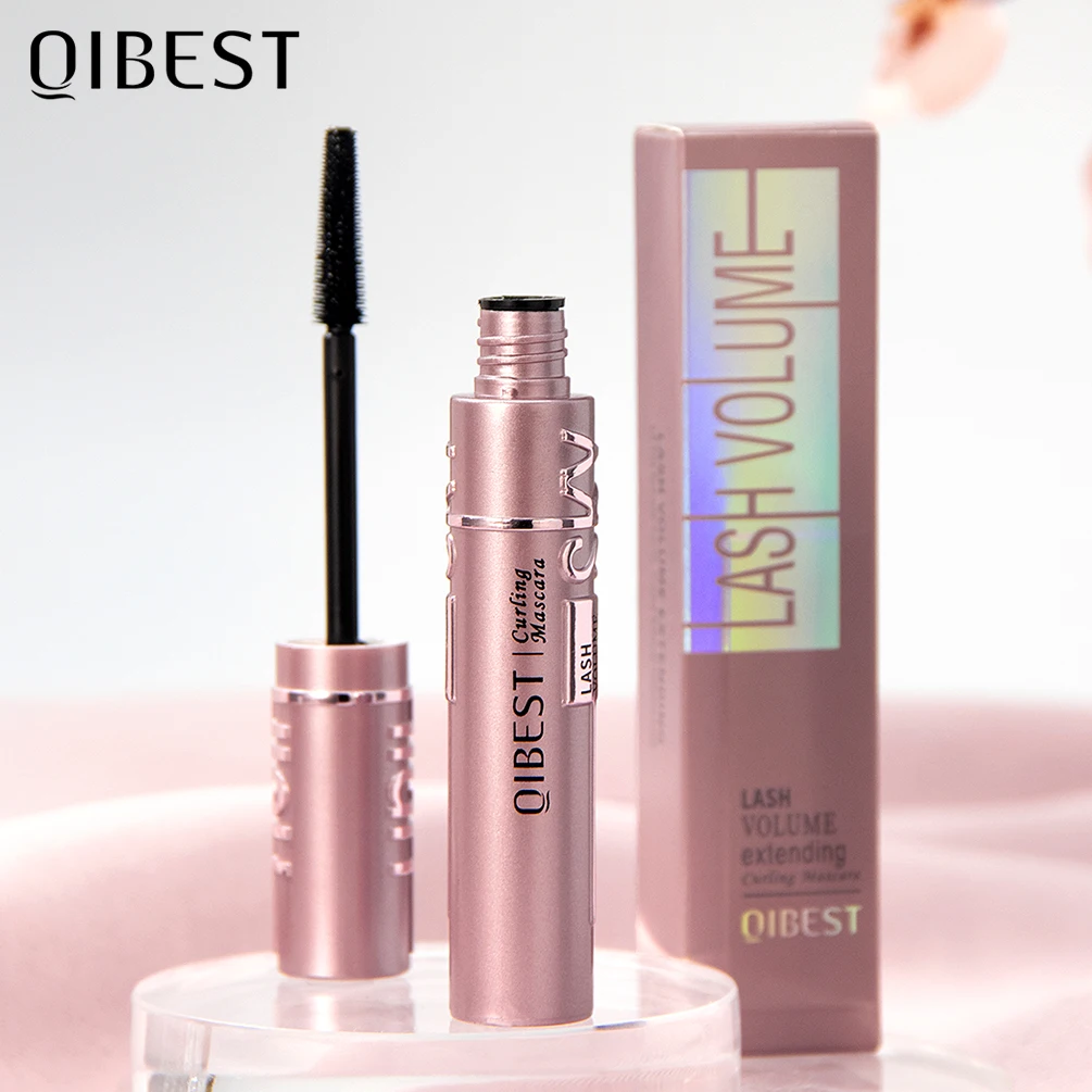 QIBEST-Waterproof Black Eyelashes Extension Mascara, Alonga os Cílios, Não-manchas, Alongamento Volume, 4D Silk Fiber Cosmetics