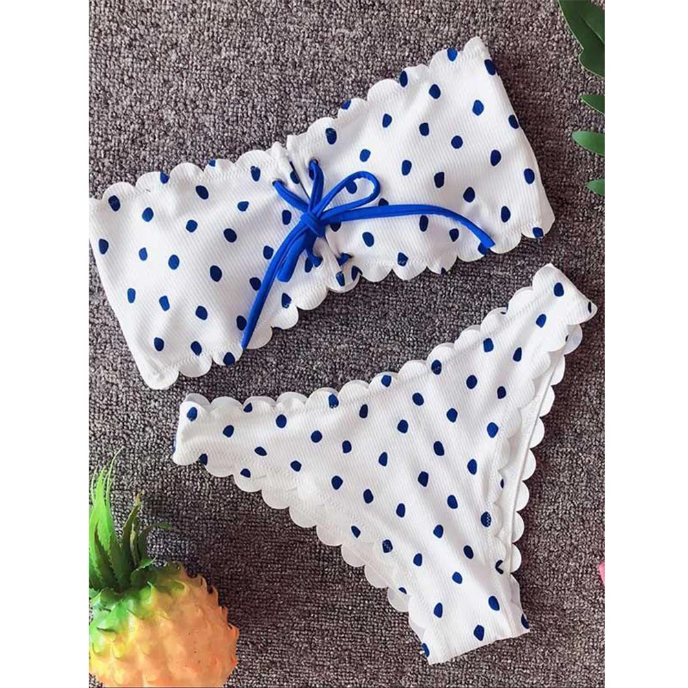 Women\'s Swimsuit Set Woman 2 Pieces Polka-Dot Lace Up Bikinis Swimwear Holiday Beachwear Bathing Suit Fashion Beachwear 2024