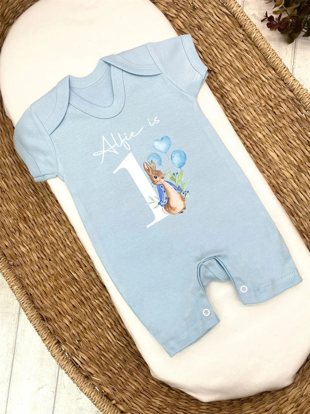 Personalised Classic Blue Rabbit Birthday Vest/Bodysuit or T-Shirt (I am One, Two, Three Cake Smash | First 1st boys birthday Pa