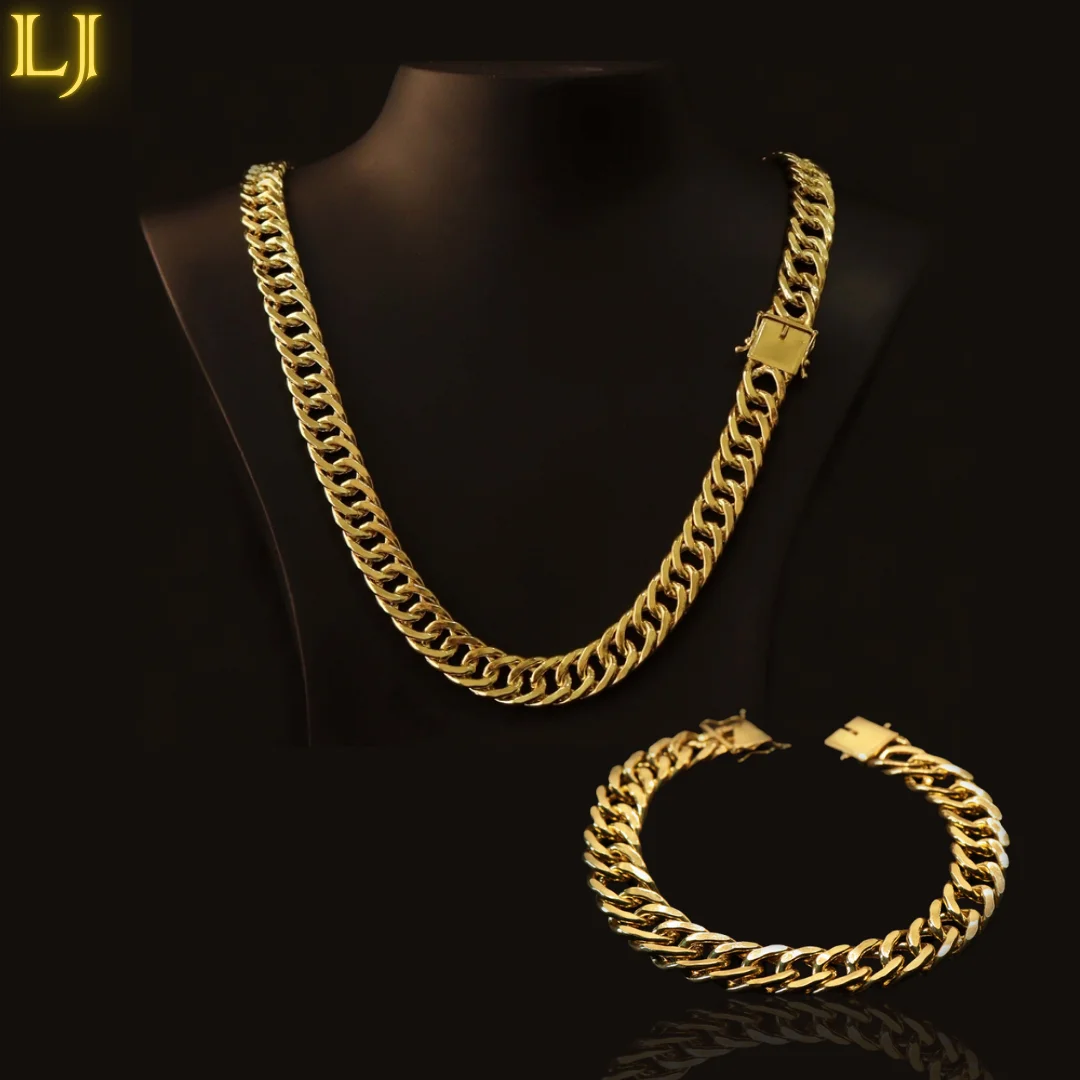 15MM Old Currency Chain + Wristband Set®Eternal Guarantee in Color! (Nordic Gold) Identical 18K Gold