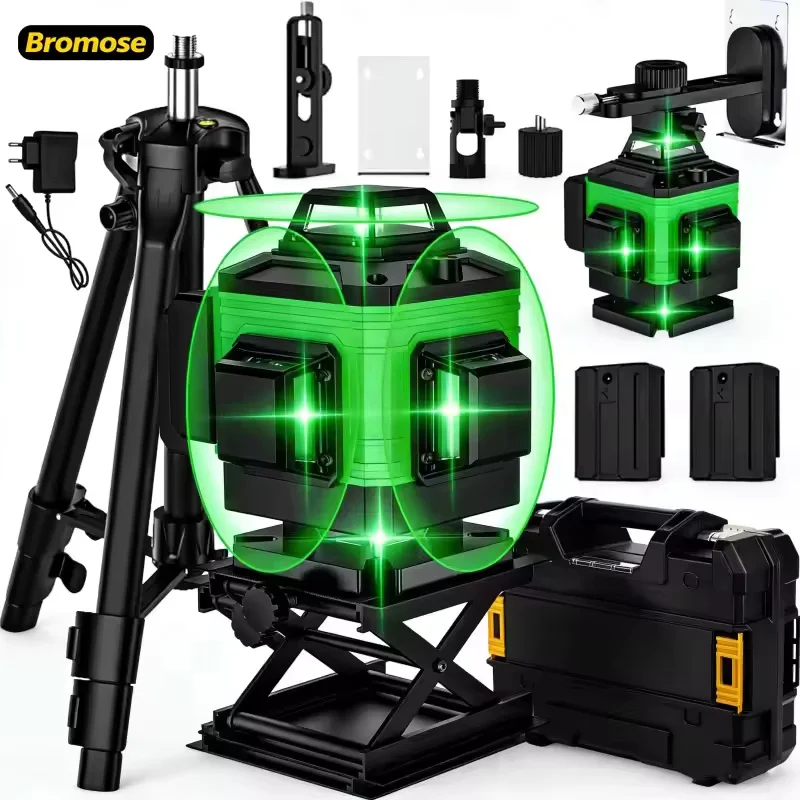 16 Lines Green Laser Level Self-Leveling, 4D 360° Cross Line Laser with 2 Batteries, IP54 for Construction & Home Use