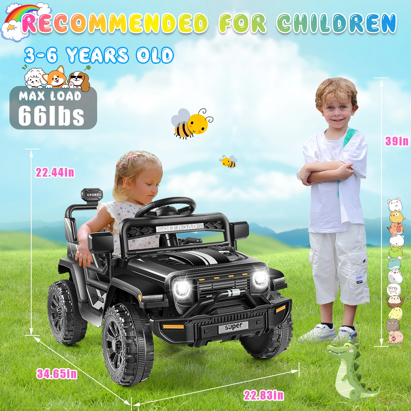 Samochód dla dzieci 12V z pilotem dla rodziców/Muzyka/Światła LED/Bluetooth Elektryczny Ciężarówka Zabawki Prezent dla Chłopców Dziewcząt