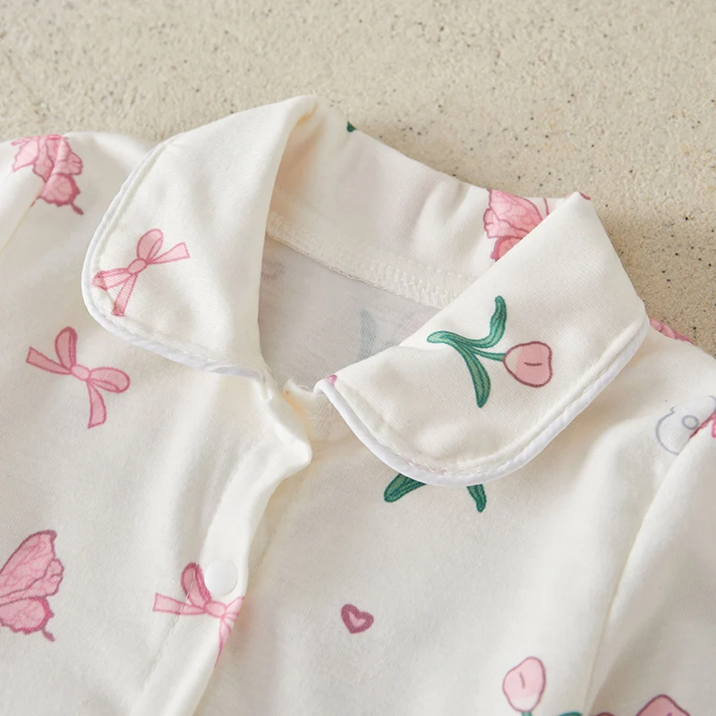Suefunskry Baby Girl 2Pcs Pajama Set Strawberry/Butterfly Print Long Sleeve Tops + Pants Set Toddler Loungewear Sleepwear image 3